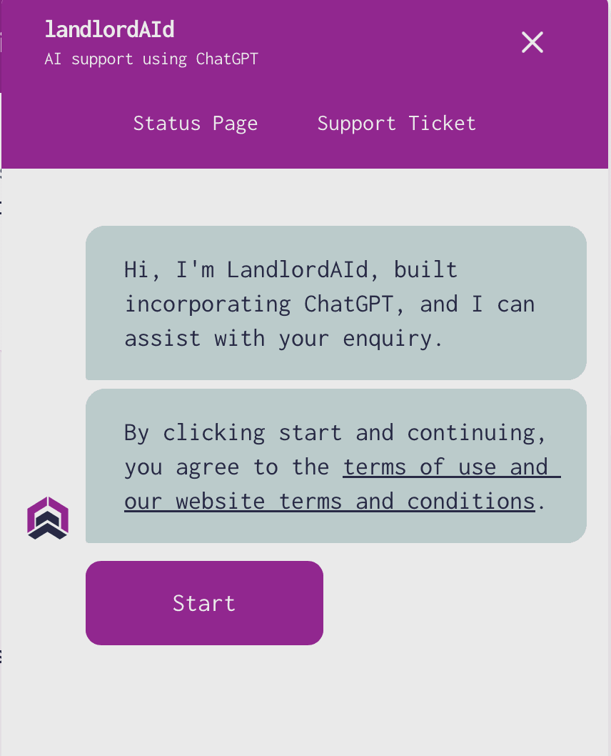 LandlordAId chatbot window sample